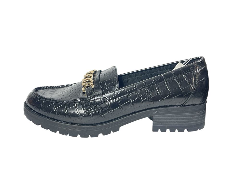Old Navy Black Faux Leather Crocodile Chain Chunky Platform Loafers Shoes Sz 11